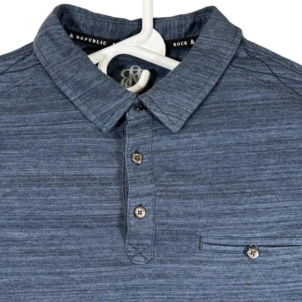 Rock & Republic Mens XL Blue Space Dye Short Sleeve Polo Shirt Chest Pocket